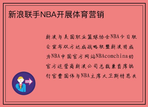 新浪联手NBA开展体育营销