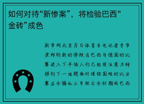 如何对待“新惨案”，将检验巴西“金砖”成色